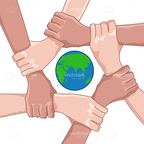 Arm Holding People Surrounding Globe